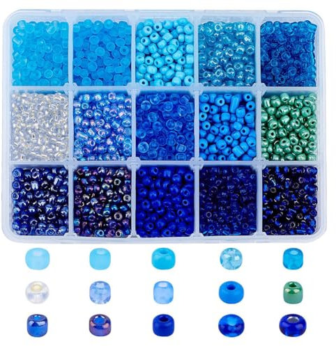 NBEADS Cerca de 3000 Cuentas de Semillas, 4 mm de Cristal, Cuentas de Poni, Mini Espaciador, Cuentas Sueltas para diseño de Joyas, Collar, Pulsera, Pendientes, 15 Colores
