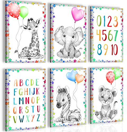 Novart Wandbilder Set - KOMPLETT AUFHÄNGFERTIG - Made in Germany - Moderne Bilder Tiere Kinderzimmer Mädchen Junge - N016664c