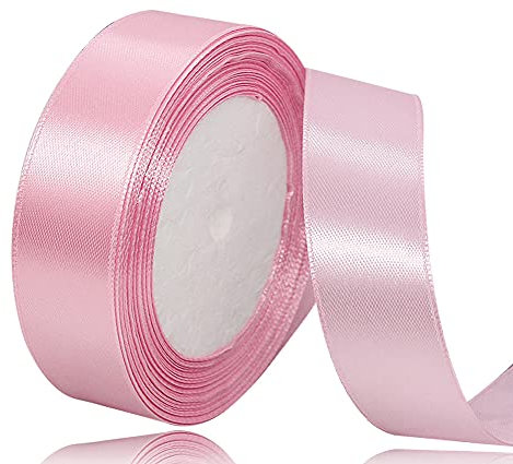 Satinband Rosa 25mm, 22 Meters Dekoration Geschenkband breit Schleifenband, Stoffband für Hochzeit, Taufe und Geburtstag Geschenke