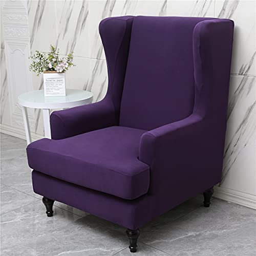 Highdi 2 Teilig Ohrensessel Überzug, Einfarbig Sessel-Überwürfe Ohrensessel Schonbezüge Bezug Sesselhusse Elastisch Stretch Tiger Stuhlbezug mit Armlehne Hohe Rückenlehne Universal (Aubergine)