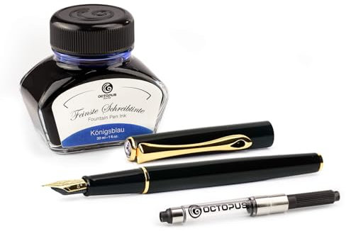 Diplomat Traveller Lack Schwarz Gold Füllhalter-Set, Füllhalter aus Metall im Set mit Schreibtinte und Konverter, Schreibset