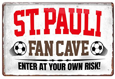 St.Pauli Fan Blechschild - Deko Fanartikel für St. Pauli Fans Anhänger - Türschild oder Wanddeko für Werkstatt Partykeller Man Cave Jugendzimmer - mit Blechschilder Befestigungsset - 30x20cm
