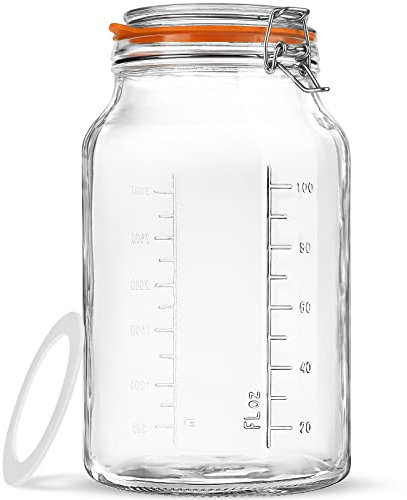 Folinstall Grand bocal en verre avec couvercle hermétique, grand bocal Mason de 3,8 l avec large ouverture et marques de mesure, pot à cornichons avec grande capacité de 4100 ml, idéal pour les