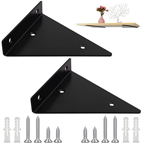 2 Stück Dreieckige Wandhalterung, Regalträger Dreieck-Form, Wand Regal Halterungen, Regalhalterungen, mit Montagezubehör, für Lagerregal, Bücherregal, Küchenständer (Schwarz)