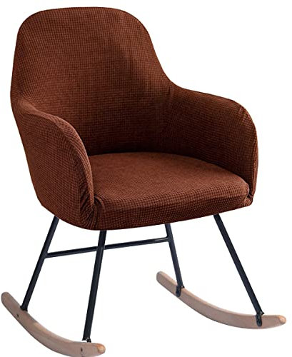 XGANGM Stretch Schwingstuhl Stuhlbezug mit Armlehne 1/2/6 4er Set Swing Lounge-Stuhl-Abdeckung Hoher Rückenlehne Esszimmer Armlehnstuhl Hussen Samt Sessel-Schutzhülle-bezüge,Brown 2,4PCS