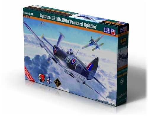 Mistercraft Model Kit Spitfire LF Mk.XVI e Packard Spitfire Scale 1:72 Plastic Kit, Assembly Kit, Includes Adhesive, Plastic Model, Building Instructions, 128 mm x 136.0 mm, Black