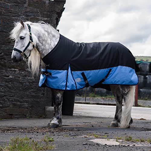 Equitack 1200 Denier Pferdedecke Outdoor Winterdecken Weidedecke mit 100 G Füllung Regular Schwarz/Baby Blau 125cm