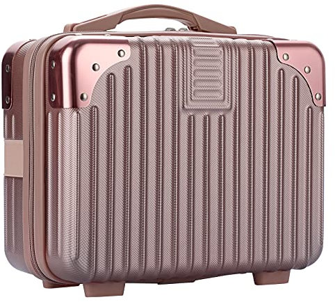 BSTKEY Tragbare Hartschalen-Kosmetik-Reisetasche, kleines Reise-Handgepäck mit Gummiband, Mini-ABS-Tragetasche, Make-up-Koffer, Rose Gold