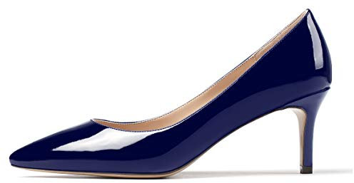Zamikoo Damen Klassische Pumps, Frauen Stilettoabsatz Schuhe, Damen Spitze Pumps mit Pfennigabsatz Lack Navy EU41