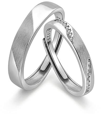 Meissa Paarringe 925 Sterling Silber zierlicher Diamant Eheringe Männer und Frauen Versprechen Ring Statment Ring Größe verstellbar (Satz von 2-2,8mm+3,8mm)