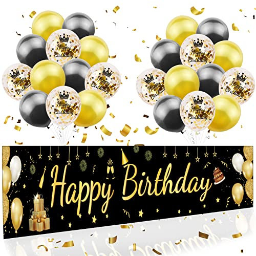 RHZXD Geburtstag Dekoration Kit, 16 Stück Geburtstag Dekors, 1 Stück Happy Birthday Banner (210 x 40cm), 15 Stück 3 Wiederverwendbar Geburtstag Deko Luftballons für Frauen und Männer