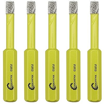 Foret Diamant Sec Set - 5 pièces 6mm Trépan Diamant avec Queue Hexagonale pour Céramique Porcelaine Granit Marbre Quartz Pierre Artificielle SANLEETEK