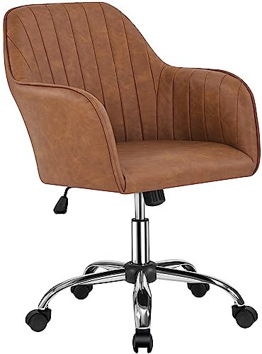 Yaheetech Silla de Oficina Ergonómica Reclinable Silla de Escritorio con Ruedas Giratorias de 360° Silla de Ordenador Ajustable en Altura con Asiento Acolchado Carga MAX 136 KG Marrón