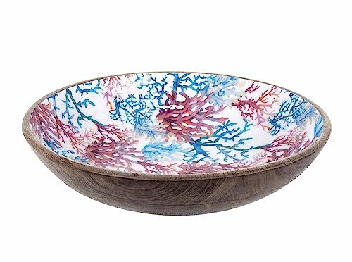 Piatto o vassoio cestino portaoggetti, tema corallo blu e rosso, diametro 30 cm