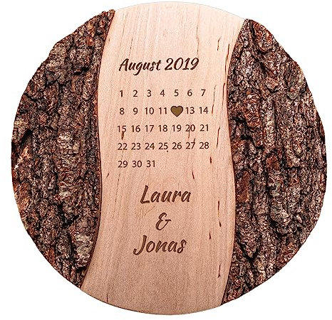 Holz Scheibe mit Gravur | Personalisiert mit Wunschdatum und Namen | Schönster Tag | Jahrestag Geschenk personalisiert | Hochzeitstag Geschenke für Männer