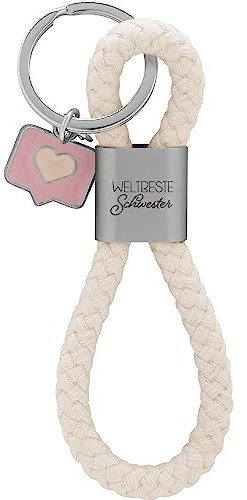 GRUSS & CO Schlüsselanhänger Loop Motiv Schwester | Anhänger bestehend aus einer geflochtenen Schlaufe, mit Motivdruck Weltbeste Schwester, mit Sprechblasen-Charm | 48363