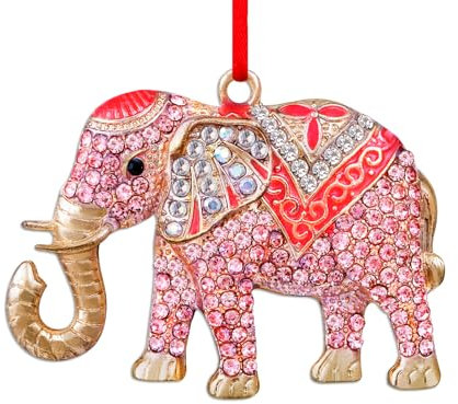 D24TIME Elefanten-Weihnachtsschmuck – Metall rosa Ornament für Weihnachtsbaumschmuck, Elefanten-Ornamente für Frauen, Freunde, Schwesternschaft, Zuhause, Weihnachtsfeier, Dekoration