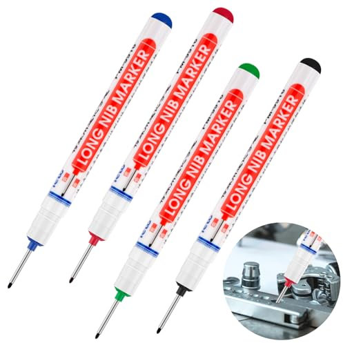 FIHODONE 4 Stück Tieflochmarker 20mm,Bohrlochmarker Anreißwerkzeug, Tieflochmarker bleistift,Markierstift Baustellen Zubehör für Wand Metall Holz Betonfliesen(Schwarz, Blau, Rot, Grün)