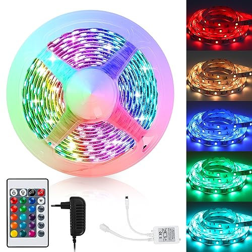 Ikodm LED Streifen, LED Strip 2m, LED Streifen Selbstklebend, RGB Led Strip mit 24-Tasten-Fernbedienung, Dimmbar LED band für Zuhause, Schlafzimmer, Küche, Partei