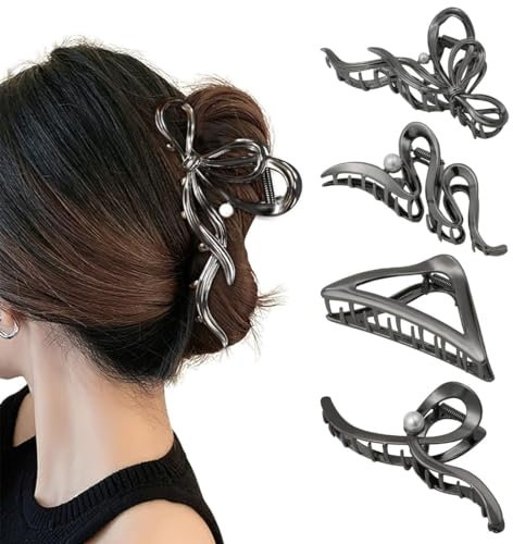 PSOWQ Paquete de 4 pinzas para el cabello de metal para mujeres - Pinzas para el cabello Pinzas para el cabello grandes para mujeres y niñas Accesorios para el cabello gruesos
