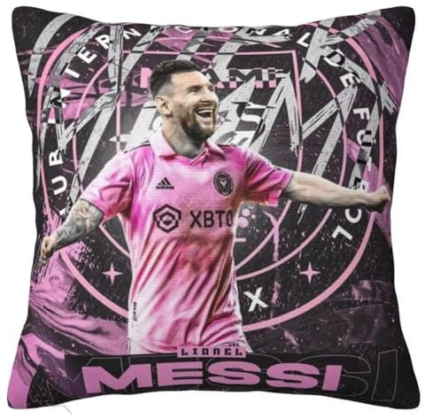 The Beach Stop Sports Hero Lionel Messi Kissenbezug | Geschenkidee für Männer, Frauen, Jungen & Mädchen | 45 x 45 cm | Messi Inter Miami Pink