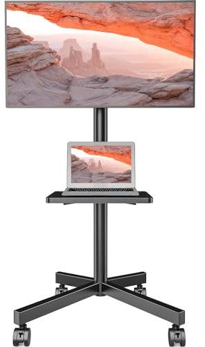 TV Bodenständer TV Ständer Rollbar für 23-60 Zoll Plasma/LCD/LED Fernseher, Tragbarer mit Laptopablage, Höhenverstellbarer Rollbarer TV Ständer Fernsehstand bis 40kg, max. VESA 400x400mm