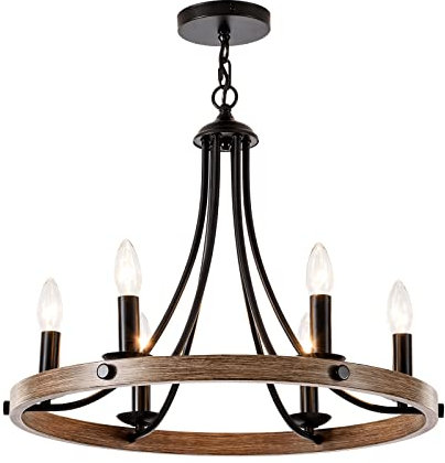 SHINGJIAO Kronleuchter Vintage Pendelleuchte Schwarz Kronleuchter Schwarz Deckenlampe Hängende Retro Pendelleuchte Holz Rustikal - Ideale Wagenrad Kronleuchter