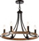 SHINGJIAO Kronleuchter Vintage Pendelleuchte Schwarz Kronleuchter Schwarz Deckenlampe Hängende Retro Pendelleuchte Holz Rustikal - Ideale Wagenrad Kronleuchter