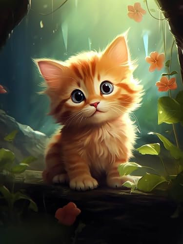 Bimkole DIY 5D Diamond Painting Kits Zubehör Orangene Katze, Diamant Malerei Kit Tier Voll Runde Bohrer Malen nach Zahlen Malerei Stickerei Kreuzstich Diamond Dekoration 30X40cm