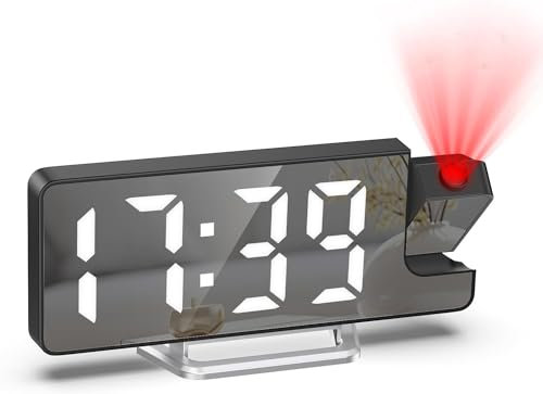 OQIMAX Sveglia con Proiettore Soffitto, Sveglia da Comodino con Specchio di Proiezione, LED da 7,9, Temperatura, Dimmer, Snooze, Modalità Notturna, Sveglia Digitale con Proiettore a 180° per Camere