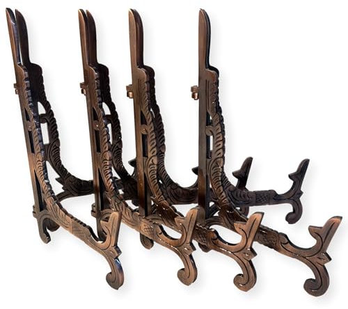 Thorness Set of 4 of Large 10 inch Metal Easel Antique Copper Finish | Plate holder | Display stand | Metal Frame Holders for Photo Pictures Decorative Plate Dish | 25cm (H) x 15cm (Deep)