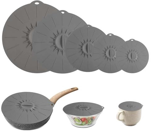 QUTHZZHY Silikondeckel 5 Stück, Silikon Saugnapf Deckel Abdeckung, Verschiedenen Größen Wiederverwendbare Silikon Deckel(Grau)
