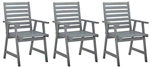 ShCuShan Tischstuhl, Gestell aus massivem Akazienholz, für Außeneinrichtung, Garten, Terrasse und Balkon, Esszimmerstühle für den Außenbereich, 3 Stück, Grau aus Akazienmassiv