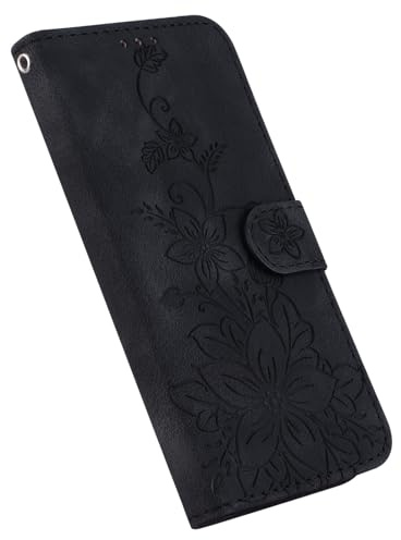 SLLMYYX Brieftaschen-Schutzhülle kompatibel mit Blackview A60 Pro, Lilien-Blumenmuster, Leder, Flip-Handy-Schutzhülle mit Kartenschlitz, Ständer, Schwarz