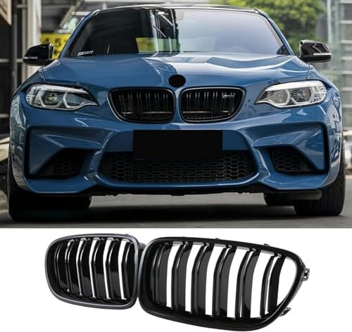 Hengjiayao F22 Rejilla del Radiador Negra Brillante de Doble Barra, Compatible con BMW Serie 2 F22 Coupé, F23 Cabrio, M2 F87, Modelos 2014-2018 (For 2er F22 2014-2018)