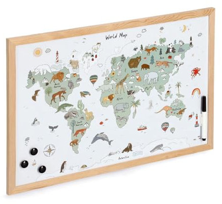 Zeller 11276 Magnet-/Schreibtafel Weltkarte, Metall/Kiefer, ca. 60 x 40 cm