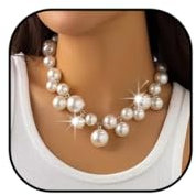 Jovono klobige Perlen-Choker-Halsketten, silberfarbene mehrlagige Halskette, Kette, Punk-Perlen-Halskette, Zubehör für Damen