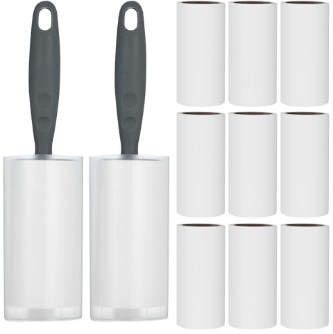11 Rollen Fusselroller,Extra Klebrig Fusselroller mit 2 Griffen + 2 Staubbezügen,Fusselrolle Tierhaare,für Tierhaare, Kleidung,Sofas,Katzenhaare,Hundehaare und Betten(60 Blatt pro Rolle)