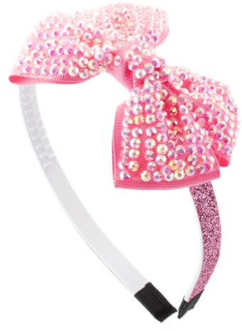 Righe e pois - cerchietto per capelli da bambina in glitter con fiocco in tessuto rigato e cristalli - larghezza cerchiello 1 cm (Fucsia, Taglia unica - bimba)