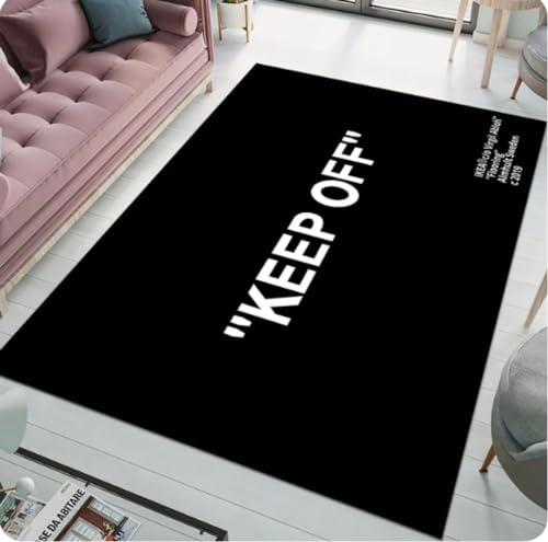 YANGECHEN Teppich Keep Off Teppich Schwarz Keep Off Wohnzimmer Teppich Jugend Zimmer Dekor Teppiche Schwarz Weiß Antirutschmatte 80X120Cm