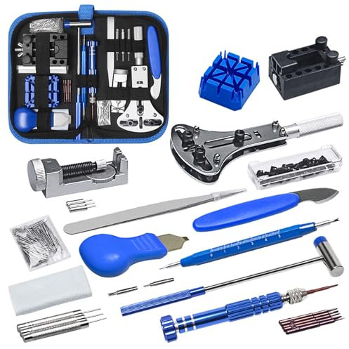 Unipampa Kit Orologiaio, 185pcs Portable Kit Riparazione Orologi, Portable Tool Kit Orologiaio, Togli Maglie, Regola Cinturino, Sostituire la Batteria, Apricassa, Cacciavite, Aste a Molla
