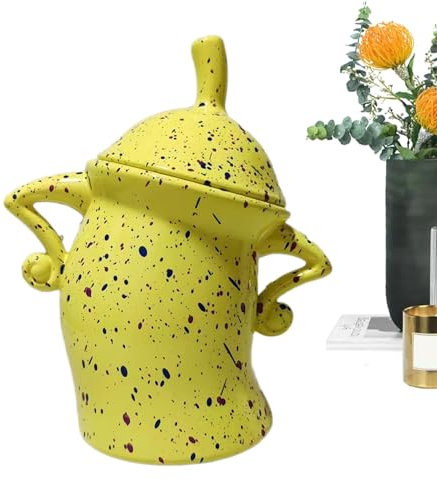 Baoqifong Cute Food Storage Jar with Airtight Lid, Yellow, 20 * 18cm/7.87 * 7.09 inches, Quirky, Teapot-like Mouth, Kitchen, Coffee, Tea, Sugar, Spices, Halloween Decoration