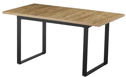 B&D home Esstisch Anna, ausziehbar 120-160 x80 cm 4-6 Personen Küchentisch Holztisch mit Kufengestell schwarz für Küche, Esszimmer, skandinavisch Industrial Design, Wildeiche Optik, 11202-US-EIWL-P
