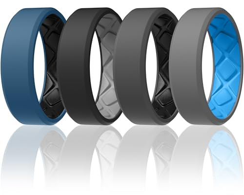 Egnaro Men's Silicone Rings, 7.5mm Wide 2.5mm Thick Rubber Bands For Him, Ergonomic Beveled Edge Two Tone Waterproof Workout Accessories