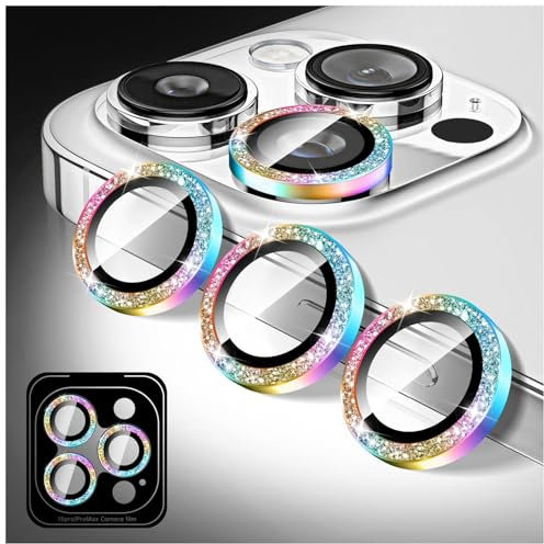 Kucheed Bling Camera Lens Protector for iPhone 12 Pro Max, Glitter Tempered Glass Camera Cover Film Stickers, Sparkling Automatic Alignment Individual Metal Rings Phone Accessories