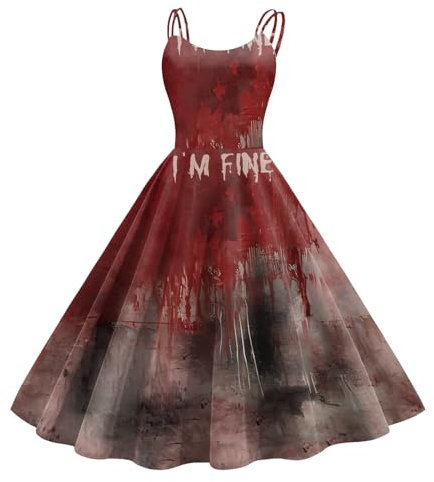 Adventskalender Frauen, Halloween Kostüm Damen Gruselig Blutige Kostüm Zombie Braut Halloween Kleid Fur Damen Ärmellos Elegant Aufdruck Horror Brautkleid Faschingskostüme