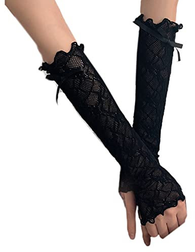 HDOYTXXM Damen Spitzen Armwärmer Fingerlose Spitzenhandschuhe Schutz Dehnbare Armstulpen Ellenbogenlänge 30 5 Cm Schwarz Weiß