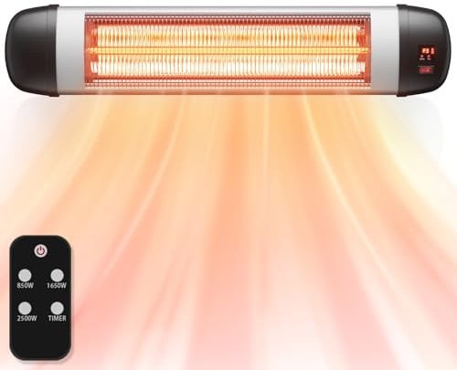 Mursche Heizstrahler Terrasse Infrarotheizung - 2500W Infrarot Strahler Outdoor mit Fernbedienung Elektrisch Wärmestrahler Wandmontage 3 Heizstufen Terrassenstrahler Aussen für Bad Balkon Garten