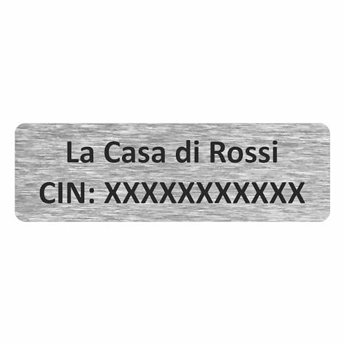 CIN 1 Targhetta identificativa per alloggio turistico personalizzata (Alluminio Argento, 100x30mm)