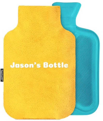 Personalised Hot Water Bottle Cover with Free Rubber Bottle (2L, Fleece Fabric - Yellow)